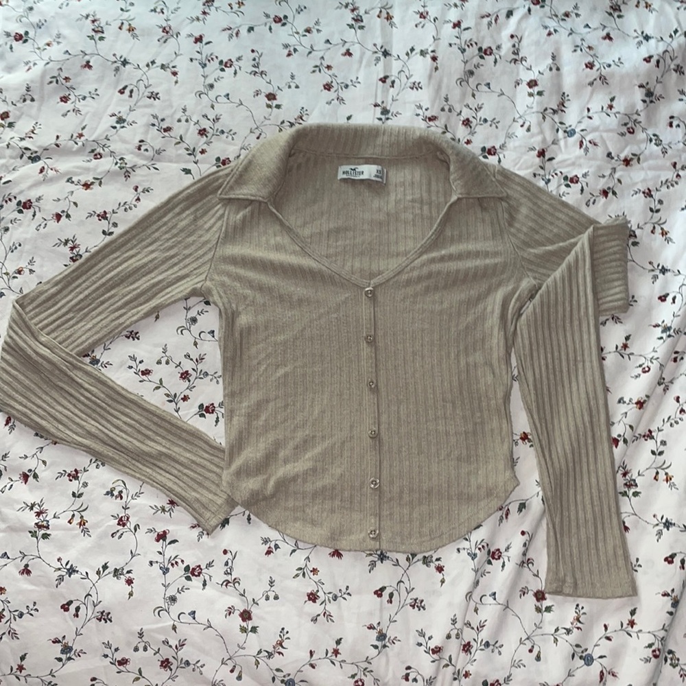 Light brown long sleeve collared neck button top from Hollister